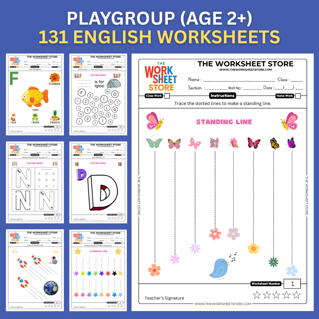 English Worksheets for Playgroup (Age 2+) | 131 Pages