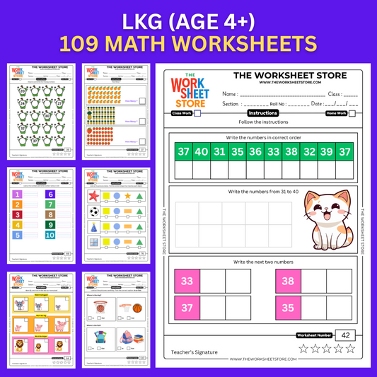Math Worksheets for LKG (Age 4+) | 109 Pages
