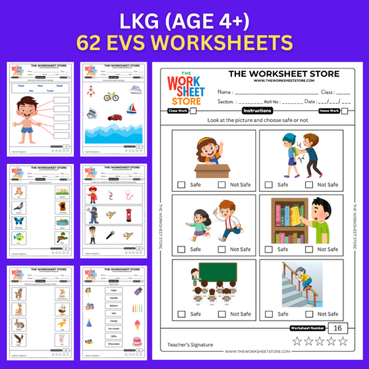 EVS Worksheets for LKG (Age 4+) | 62 Pages