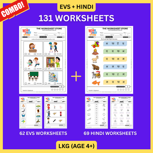 EVS & Hindi Worksheets Set for LKG (Age 4+) | 131 Pages