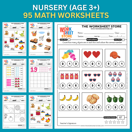 Math Worksheets for Nursery (Age 3+) | 95 Pages