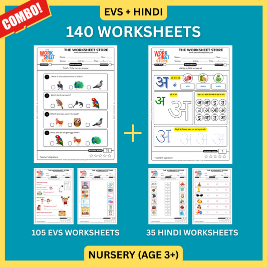 EVS & Hindi Worksheets Set for Nursery (Age 3+) | 140 Pages