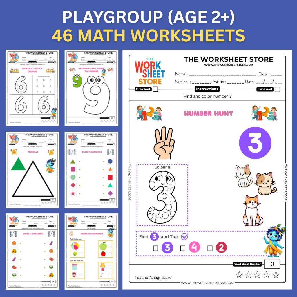 Math Worksheets for Playgroup (Age 2+) | 46 Pages