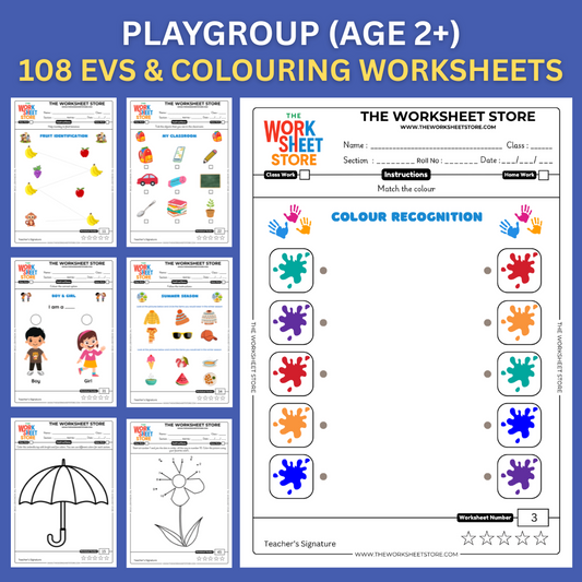 EVS & Colouring Worksheets for Playgroup (Age 2+) | 108 Pages