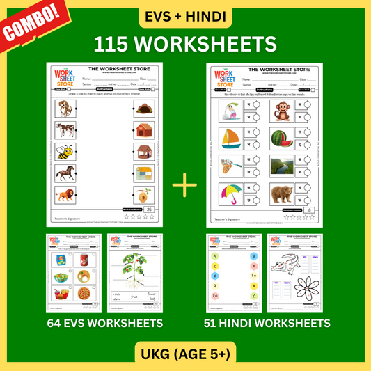 EVS & Hindi Worksheets Set for UKG (Age 5+) | 115 Pages